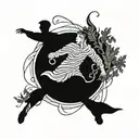 A defiant figure standing strong against a backdrop of swirling rivers and lush foliage, representing defiance and socialism tattoo design idea