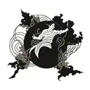 A defiant figure standing strong against a backdrop of swirling rivers and lush foliage, representing defiance and socialism tattoo design idea
