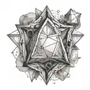 Design a black and grey tattoo featuring an icosahedron intertwined with a simple metal design as a tribute to the client's favorite things tattoo design idea