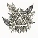 An icosahedron made up of feathers and jasmine flowers, symbolizing curiosity and intellectualism tattoo design idea