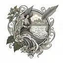A defiant figure standing strong against a backdrop of swirling rivers and lush foliage, representing defiance and socialism tattoo design idea