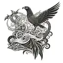 A defiant figure standing strong against a backdrop of swirling rivers and lush foliage, representing defiance and socialism tattoo design idea