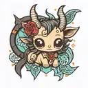 baby Baphomet tattoo in Sanrio style featuring a cute, chibi-like tattoo design idea
