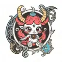 baby Baphomet tattoo in Sanrio style featuring a cute, chibi-like tattoo design idea