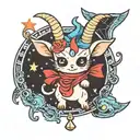 baby Baphomet tattoo in Sanrio style featuring a cute, chibi-like tattoo design idea
