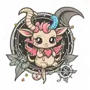 baby Baphomet tattoo in Sanrio style featuring a cute, chibi-like tattoo design idea