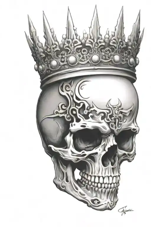 skull with floting spike crown tattoo design idea