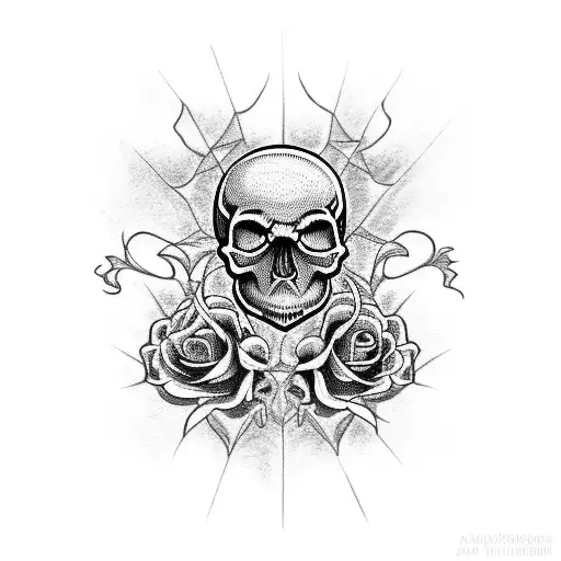 skull roses spider webs  tattoo design idea