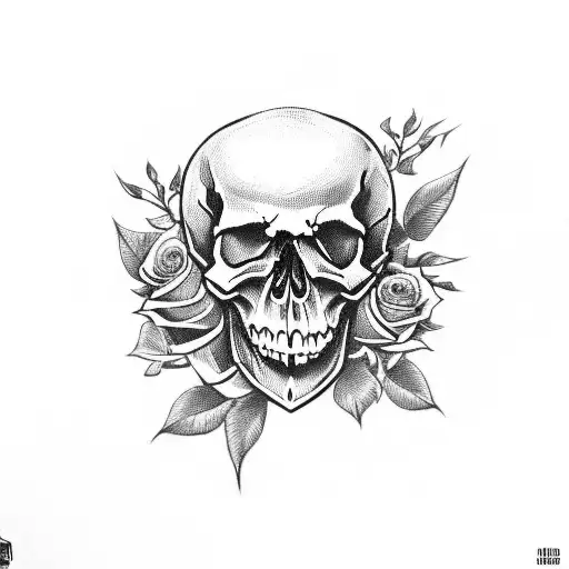 skull and roses with spider webs  tattoo design idea