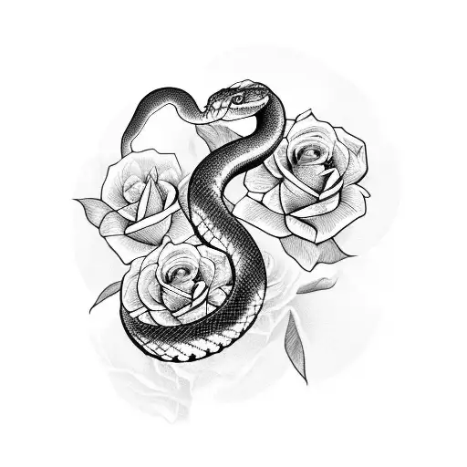 snake with roses tattoo design idea
