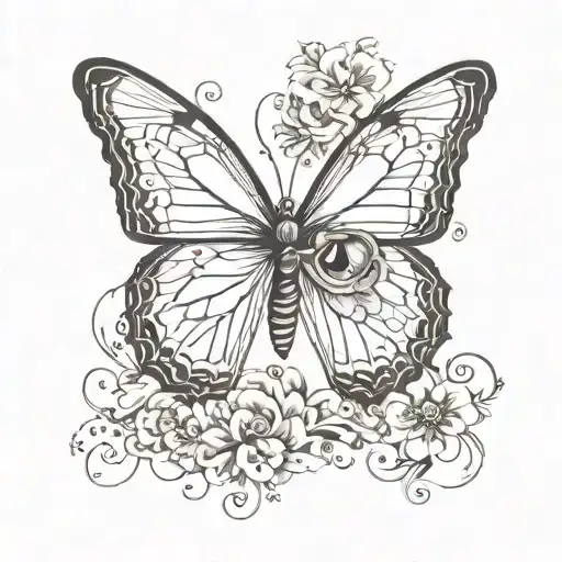 little butterflie, a cats eye, name lulu but not readable at the first look tattoo design idea