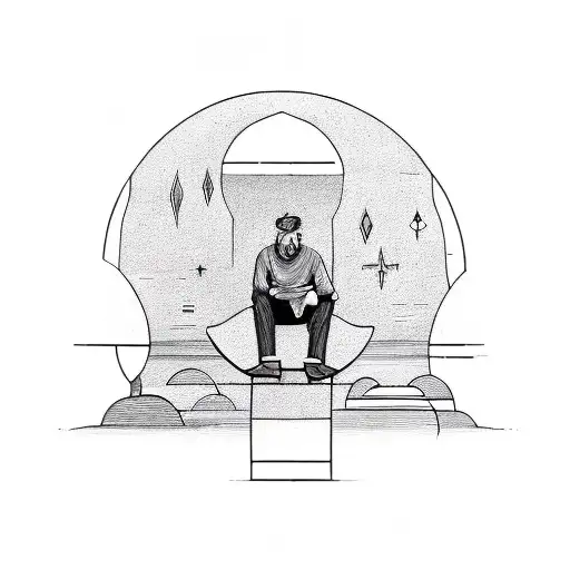 Man sitting on a half moon tattoo design idea
