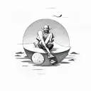 Man sitting on a half moon tattoo design idea