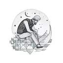 Man sitting on a half moon tattoo design idea