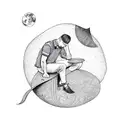 Man sitting on a half moon tattoo design idea