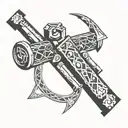 crook and flail weapon tattoo design idea