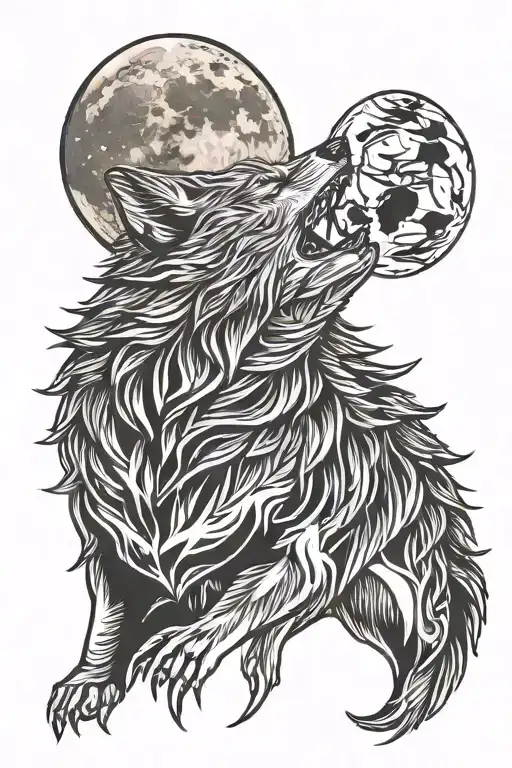 Wolf howling wolf and moon tattoo design idea