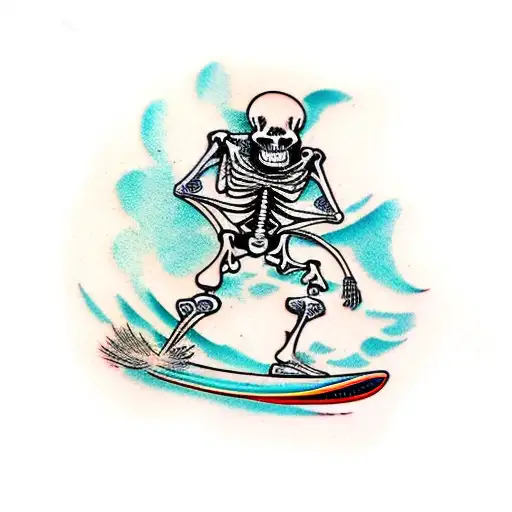 surfing skeleton  tattoo design idea