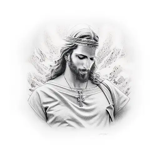 Mar com raios e Jesus andando tattoo design idea