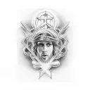 Mar com raios e Jesus andando tattoo design idea