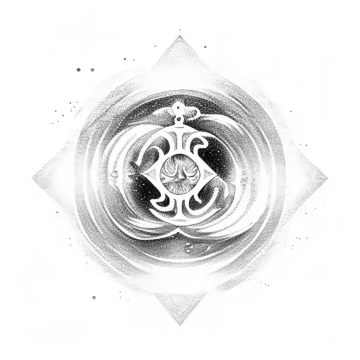 Aquarius zodiac sign with water waves, mountain and round shaped tattoo  tattoo design idea