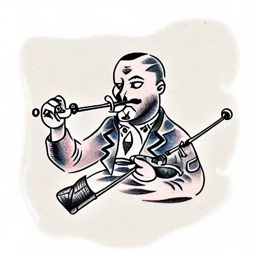 man playing a pipe and leading people behind him tattoo design idea