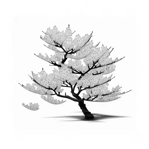 Japanese cherry blossom tree with symbols integrated into the branches tattoo design idea