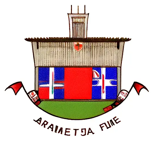 A traditional style tattoo of the Bahia football team flag waving proudly in front of their stadium tattoo design idea