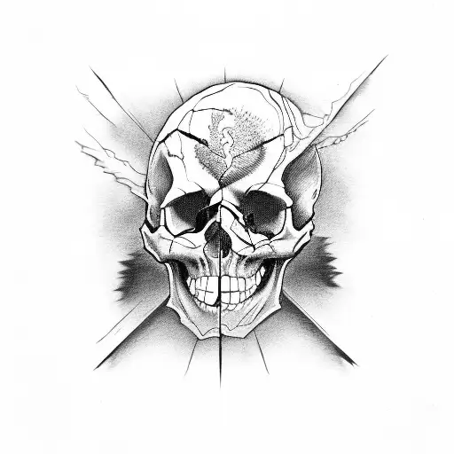Skull gettting Split open by a bat tattoo design idea