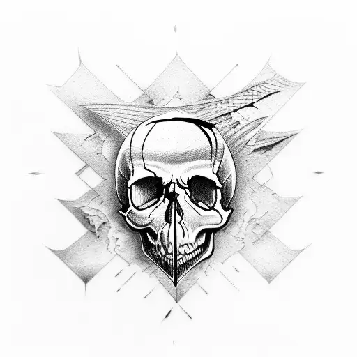 Skull gettting Split open by a bat tattoo design idea