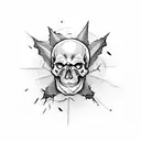 Skull gettting Split open by a bat tattoo design idea