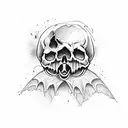 Skull gettting Split open by a bat tattoo design idea