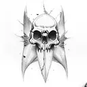 Skull gettting Split open by a bat tattoo design idea
