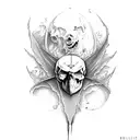 Skull gettting Split open by a bat tattoo design idea