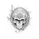 Skull gettting Split open by a bat tattoo design idea