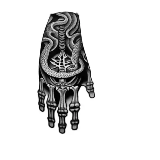 a skeleton hand with a snake on it tattoo design idea