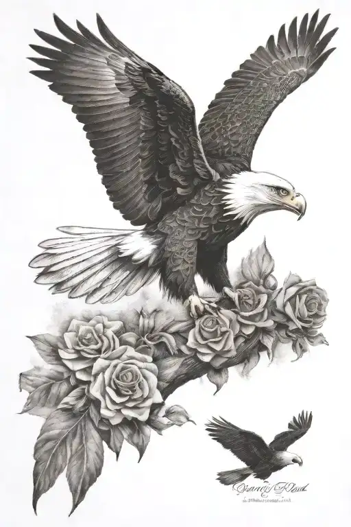 eagle flying dad memorial flowers tattoo design idea