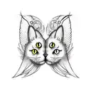 two black cats facing each other with angel wings and halos with a clock behind them tattoo design idea