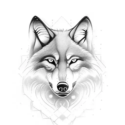 Design a tattoo featuring a majestic wolf in a black-grey style, with subtle hints of your zodiac sign (Virgo) tattoo design idea
