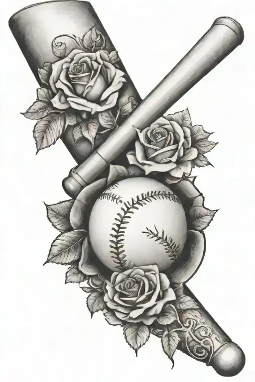 baseball in hand with cross and roses tattoo design idea