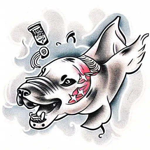 a pitbull dog riding a dolphin tattoo design idea