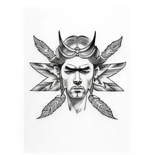  roots ,lightning, feathers, swords, ancient Greek statues tattoo design idea