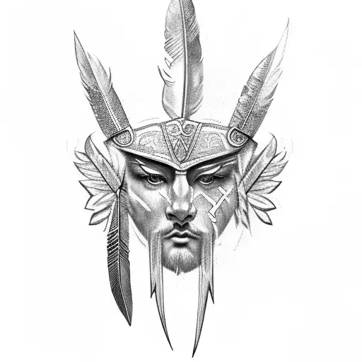 lightning, feathers, swords, ancient Greek statues tattoo design idea