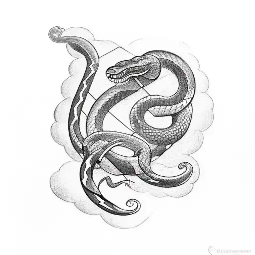 banded tattoo with 2 black lines as framework. Jormungandr snake in between with runes on his body  tattoo design idea