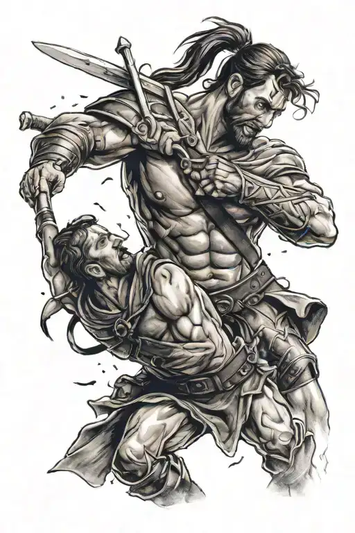 spartacus just broke free of his chains and is fighting a roman soldier tattoo design idea