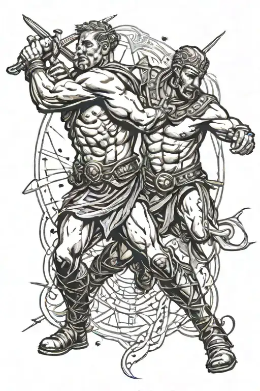 spartacus just broke free of his chains and is fighting a roman soldier tattoo design idea