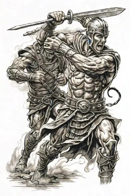 spartacus just broke free of his chains and is fighting a roman soldier tattoo design idea