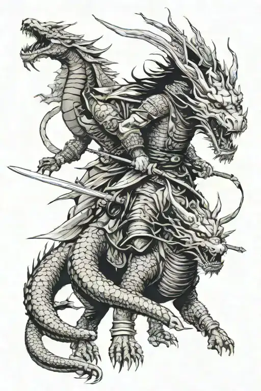 samurai and dragon tattoo design idea