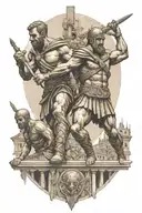 spartacus tatto in the colosseum surrounded by gladiators tattoo design idea