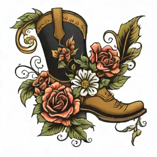 Cowboy Boot With February, October, November, December Birth Flowers tattoo design idea